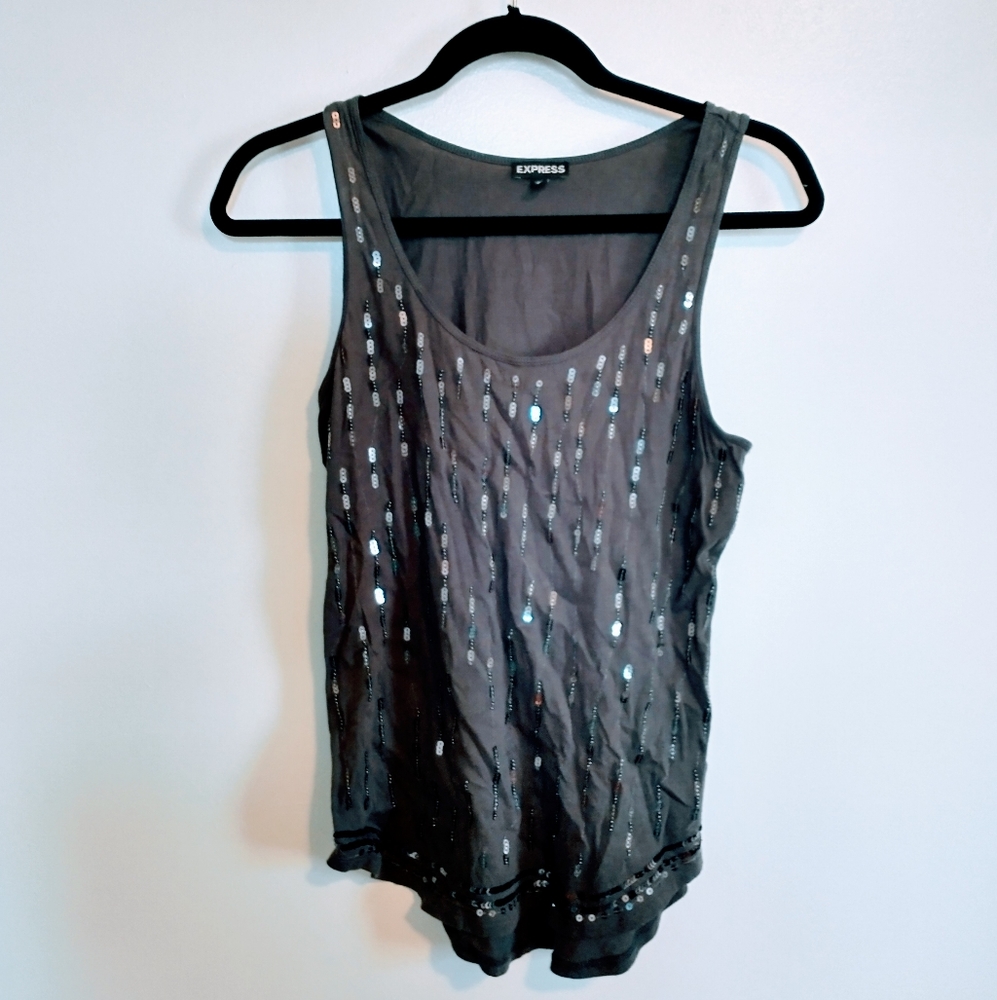 Grey express sequin tank top size small